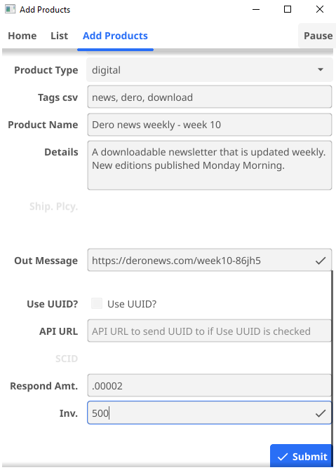 Digital Product form